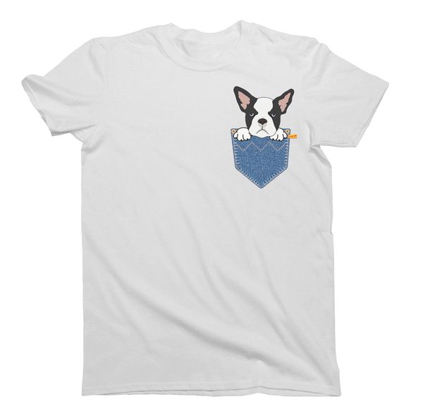 

2019 fashion summer french bulldog pocket dog birthday gift t-shirt mens ladies fit tee shirt