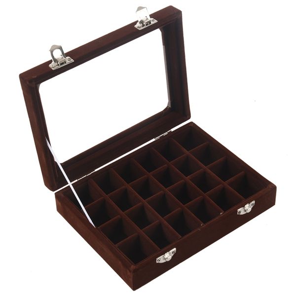 

24 grid display box jewelry storage glass bracelet watch pillow buckle brown, Pink;blue