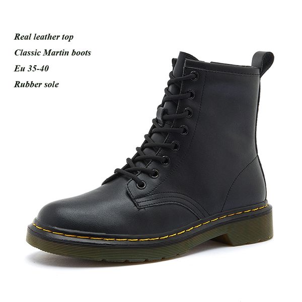 

women martin boosts leather lace-up ankle boots hidden zipper sides ventilated outdoor shoes eu35-40, Black