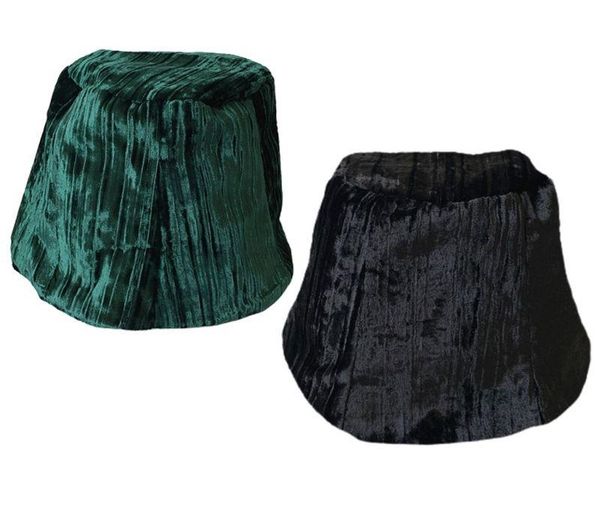

women autumn vintage velvet dome bucket hat shiny solid color striped bell-shaped hat female wide brim packable fisherman cap, Blue;gray