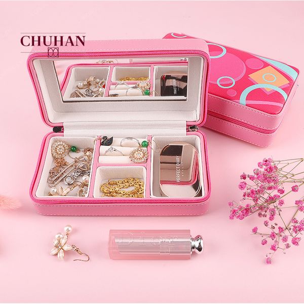 

jewelry pouches, bags chuhan portable pink small pu leather travel storage box organizer earrings ring necklace jewellery case casket j327, Pink;blue
