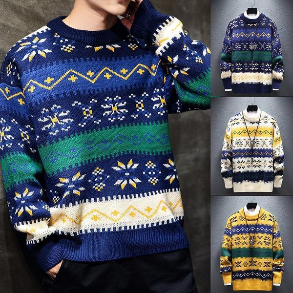 

2020 men autumn winter ethnic style streetwear knitted sweater pullover male o-neck loose long sleeve warm thick sweaters a10, White;black