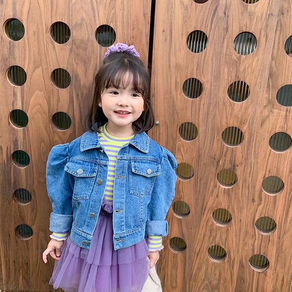 

2020 new wholesale girls denim coat autumn puff sleeve girls jacket 1-6t yq229, Blue;gray