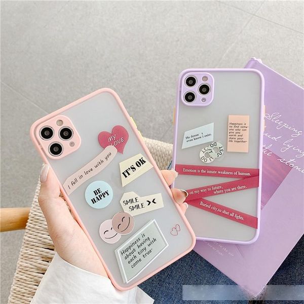 

matte transparent english smile label phone case for iphone 11pro max xr x xs max 7 8 plus soft silicone camera protection