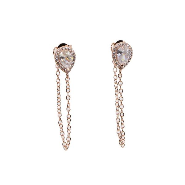 

stud 2021 fashion zirconia long earring rosecolor heart tassels chain lovely waterdrop earrings for women, Golden;silver