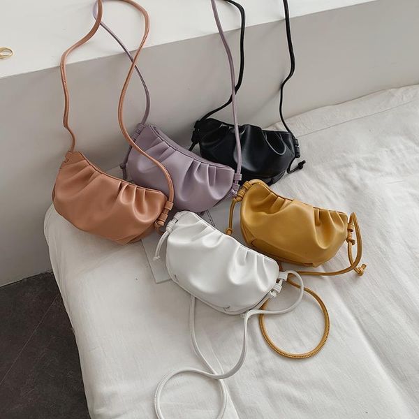 

women pu leather day clutch messenger bag pleated shoulder small ladies handbags solid color women shoulder messenger bag