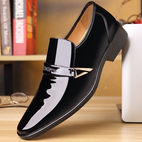 

dress shoes business men design slip on leather pointed toe sturdy sole soft male loafers fashion oxfords shoe man moccasins, Black