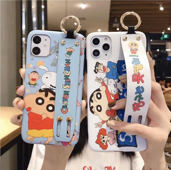 

1pcs wrist strap phone case for iphone 7 8 x xr xs 11 pro max cartoon couple scrub soft cover drop protection case