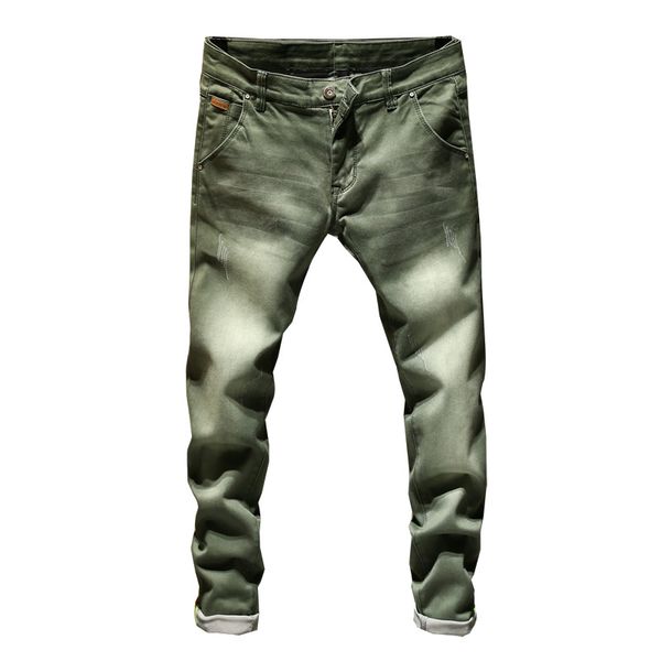 

men casual jeans spring and autumn new fashion trend male stretch slim small straight jeans cotton solid color men denim pants, Blue