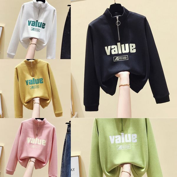 

2020 autumn new korean style elegant stand collar loose printing all-match long sleeve coat coat sweatersweater sweater for women gv3ih gv3i, Black