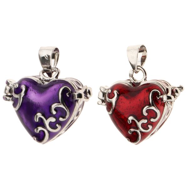 

2 pieces heart enamel openable cremation keepsake urn pendant fit necklace, Silver
