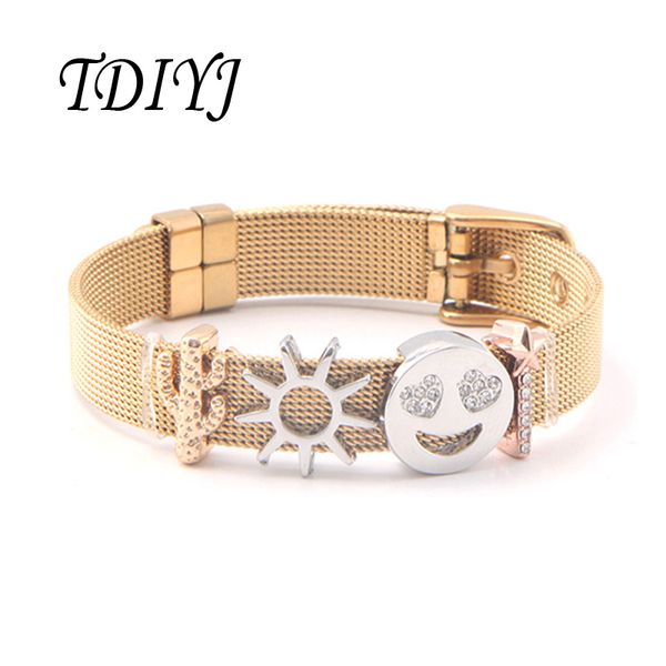 

charm bracelets tdiyj fashion stainless steel woman bracelet mesh set sun cactus summer series bangle, Golden;silver