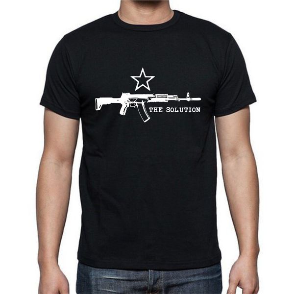 

2019 new fashion casual men t-shirt the solution gun bullet shoot war violence funny t shirt tee