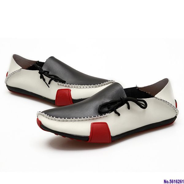 

big size casual leather loafers shoes for men leisure flat slip on shoes spring autumm driving, Black