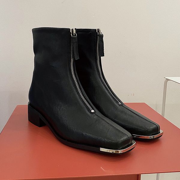 

sklfgxzy unique design genuine leather ankle boots women boots square head fashion new winter women shoes, Black