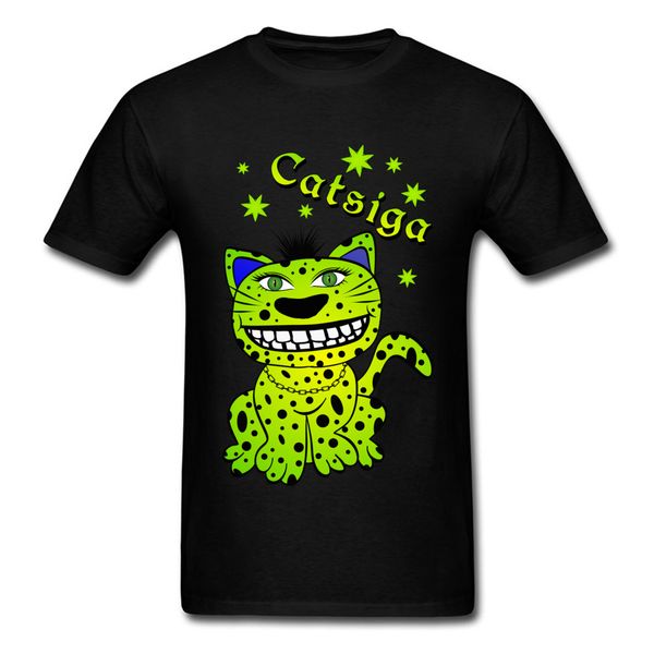 

green evil cat printed on t shirts funny tees boy 100% breathale cotton loose men's clothing shirt cartoon