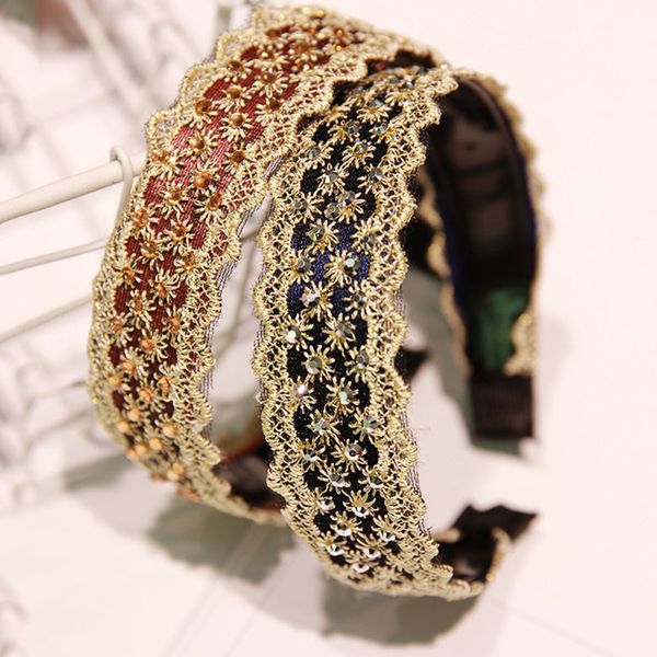 

новая мода кружева цветочный кристалл hairband rhinestone головная повязка для женщин диапазона волос аксессуары для волос кружева широкий о, Golden;silver