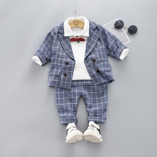 

baby boys clothing formal suits party clothes sets autumn kids cotton coat + t-shirt + pants set gentleman wear 1-4 years, White