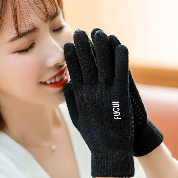 

five fingers gloves calymel cashmere knitted winter women autumn warm touchscreen skiing glove, Blue;gray