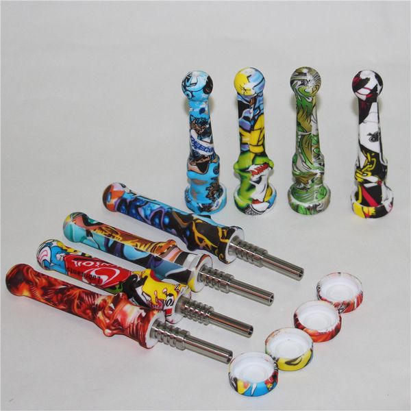 20pcs Fumo di silicone Nectar bong kit narghilè Tubo di fumo concentrato con 14mm GR2 Punta in titanio Dab Straw Oil Rigs DHL