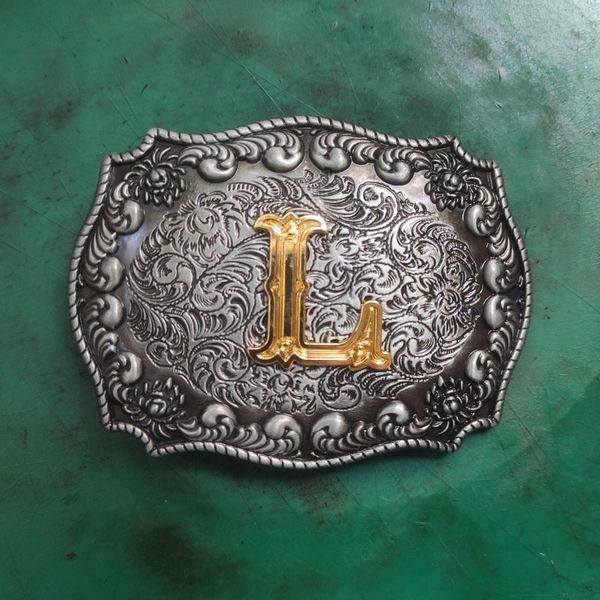 

1 pcs vintage men's english golden letter cowboy belt buckle fit 4cm wide jeans belt head, Slivery;black