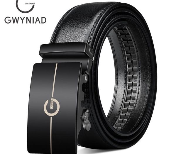 

gwyniad genuine cow leather belt for men fashion luxury alloy automatic buckle for male simple black business men's belt t200427, Black;brown