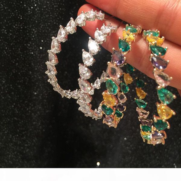 

copper 925 silver pin cz stone teardrop round earrings for women new arrival luxury fashion jewelry wholesale, Golden