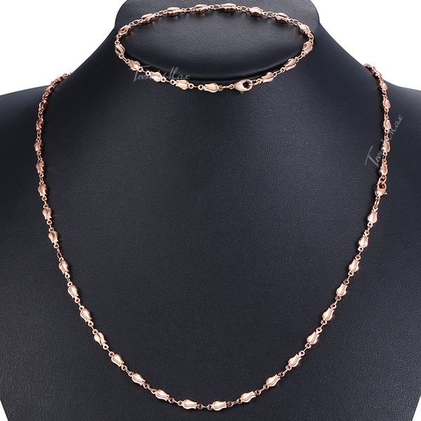 

jewelry sets for women 585 rose gold bracelet neckalce set tulip bud beads chain 2020 wholesale woman jewelry gifts 4mm hgs256, Silver