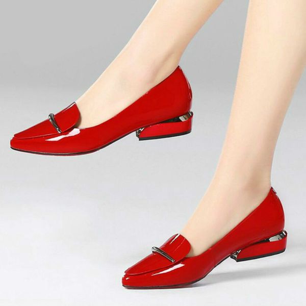 

2020 elegant red pointed toe flat shoes women patent leather flats fashion slip on ladies shoes lady slip on ballet office, Black