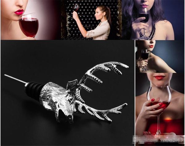 

unique creative zinc alloy christmas deer wine bottle plug wine pourer decanters keep fresh wine bottle sers bar tools gifts