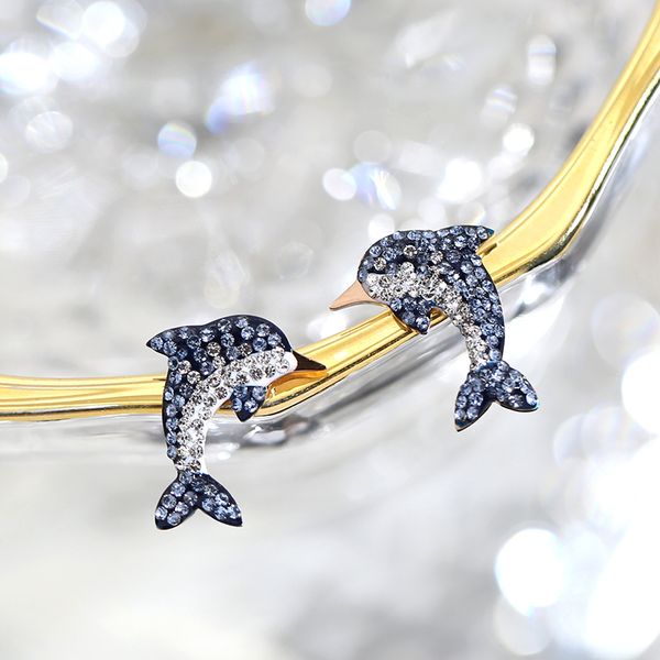 

yun ruo 2020 new fashion tassel zircon cz dauphin stud earring rose gold color woman gift titanium steel fine jewelry never fade, Golden;silver