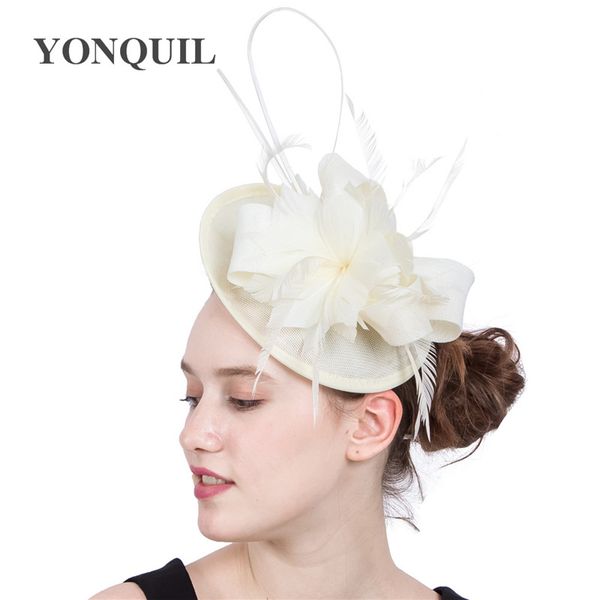 

newstyle 15colors women girls feather flower hairband of ivory fascinator hat holiday races derby hats flower millinery headband syf201, Slivery;golden