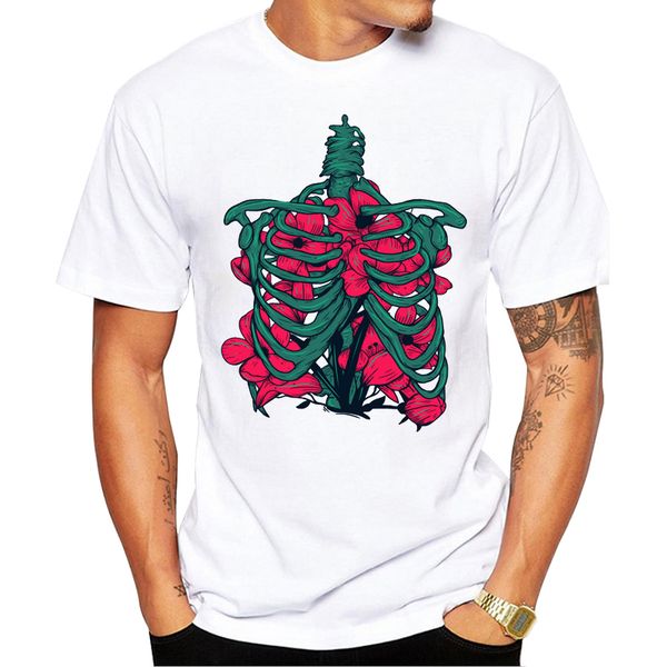 

teehub new arrival vintage skeleton men t-shirt flowers and bones printed hipster t shirts short sleeve casual tshirts funny tee