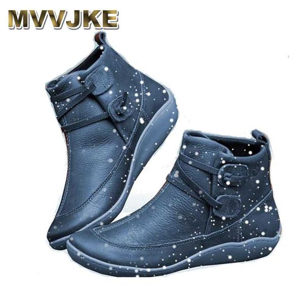 

mvvjkepu leather women ankle boots autumn winter snow boots short plush flat shoes ladies vintage cross strap shoes punk women, Black