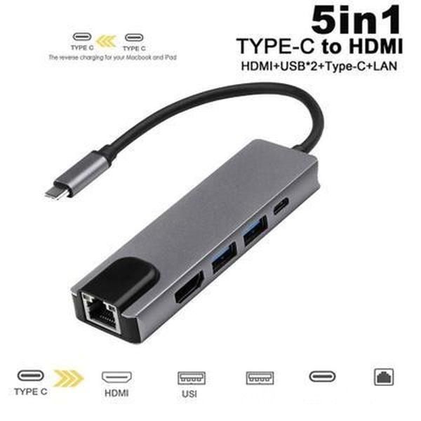 

type-c to hdmi usb3.0 hub hub type-c network card expansion dock five-in-one gigabit network card