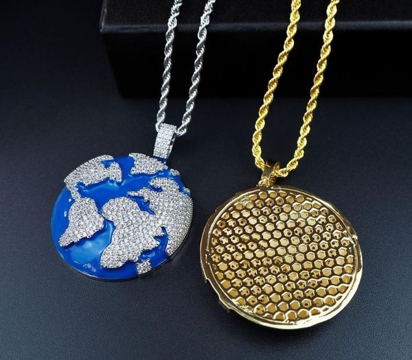 

iced out blue earth pendant necklace 4mm tennis chain necklaces cubic zirconia gold silver color men women hip hop jewelry88