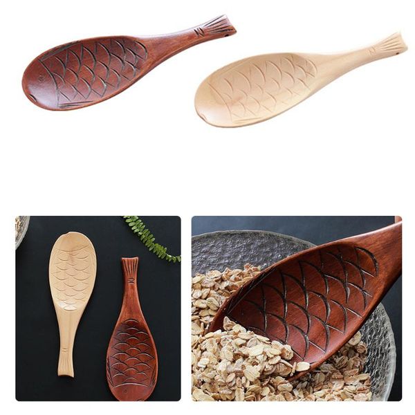 

spoons creative wooden shovel fish shape rice spoon kitchenware for soup non-stick cooker scoop cooking tableware japanese style
