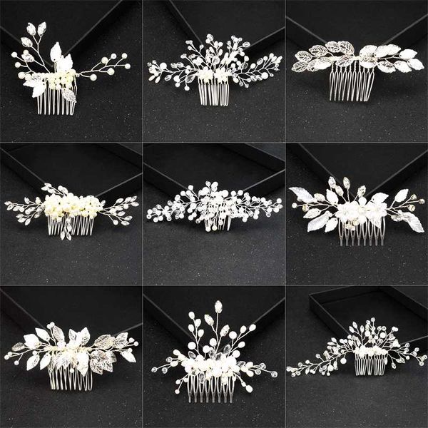 

new diverse bridal hair combs fashion girl pearl comb wedding handmade crystal headwear women hair accessories comb, Golden;silver