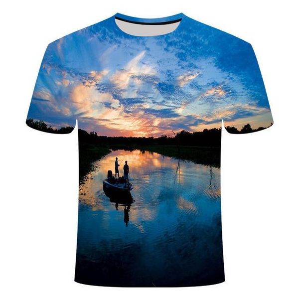 

fishing casuall style digital fish o -neck t -shirt great white shark sandbeach 3d print shirts funny graphic horror men clothing