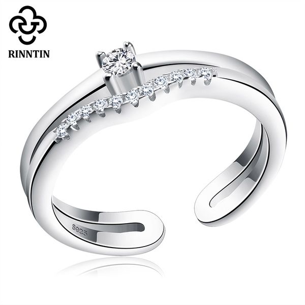 

rinntin sterling silver s925 adjustable ring paved tiny cubic zircon open cuff two layer ring engagement jewelry tsr19, Golden;silver