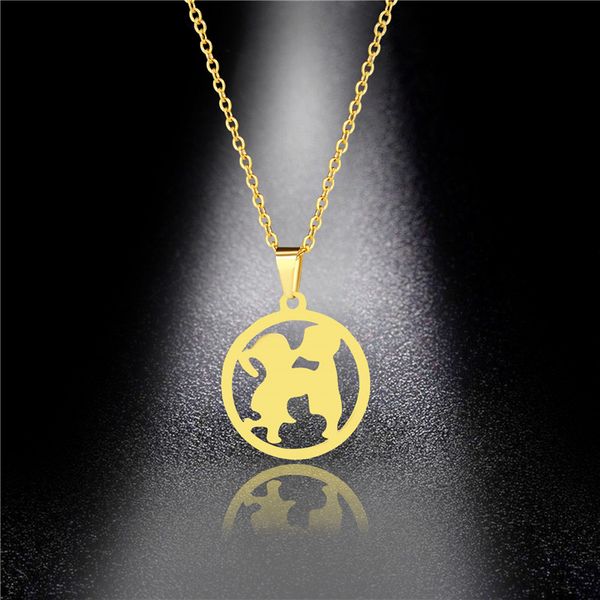 

fashion stainless steel round geometric pendant necklace for women girls love gift jewelry gold statement collar chain necklace, Silver
