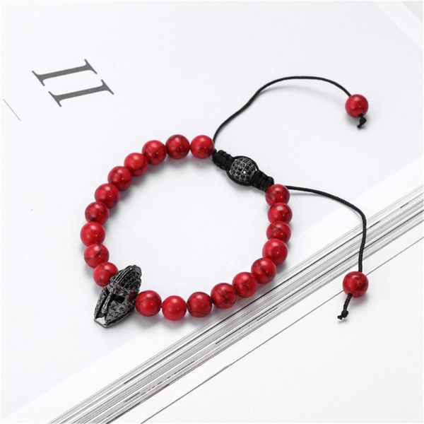 

new style fashion bracelet natural red matte woven micro inlaid helmet 8mm drill ball tail bead bracelet, Black