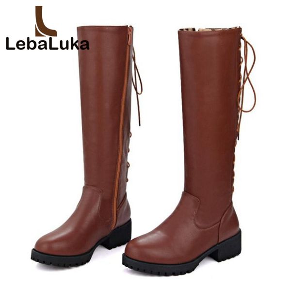 

tuyoki women flats boots zipper winter women knee high boots cross strap warm shoes fashion classic size 32-43, Black