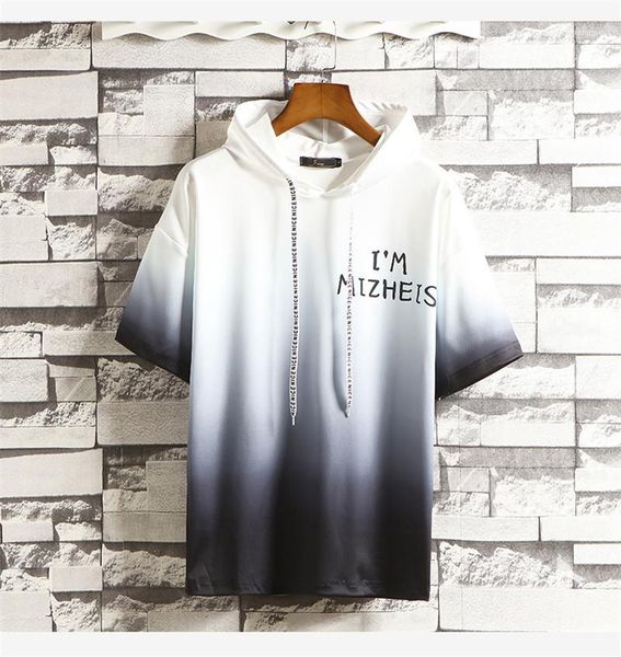 

color sweatshirts letter print mens hoodies designer summer short sleeve hooded collar hoodies mens pullover gradient, Black