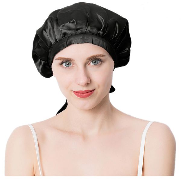

beanie/skull caps 19mm 100% silk soft sleep band hats ladies elegant ribbon frill hair care night nightcap adjustable headscarf, Blue;gray