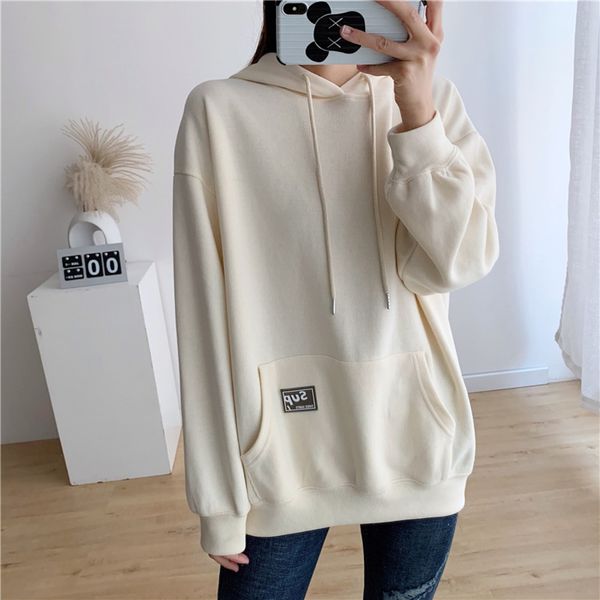 

d1922 simple fashion casual breathable solid color long sleeve hoodie women's korean style spring new hoodie sweater comfortable women, Black