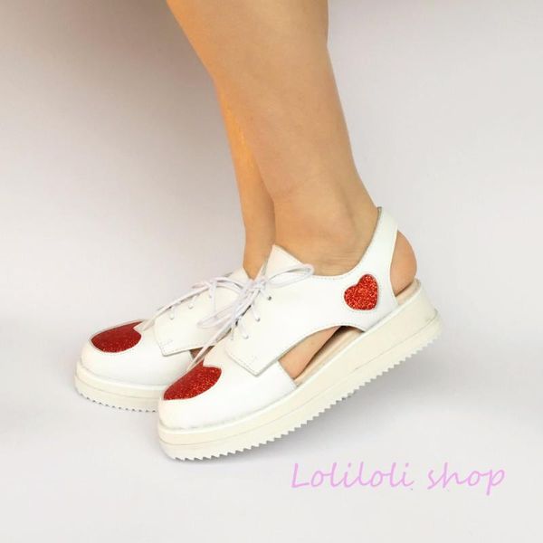 

princess sweet lolita shoes loliloli yoyo japanese design custom red shinning heart low stepped sole platform sandals an7521, Black