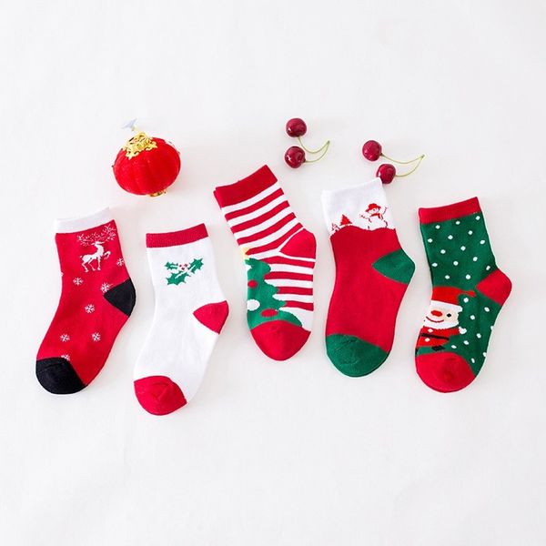 

5 pair cute cotton baby girls boys socks children striped santa claus christmas bear red tube socks spring winter, Pink;yellow