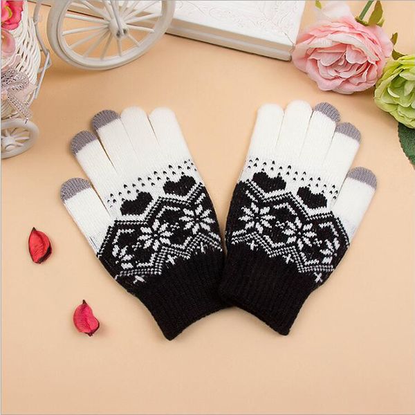

female winter gloves touch screen mittens for women christmas snowflake full finger mitts wrist gloves femme hiver, Blue;gray