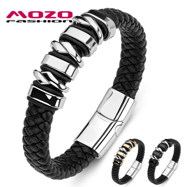 

charm bracelets 2021 men bracelet braided genuine leather classic punk bangle women accessory novelty jewelry, Golden;silver